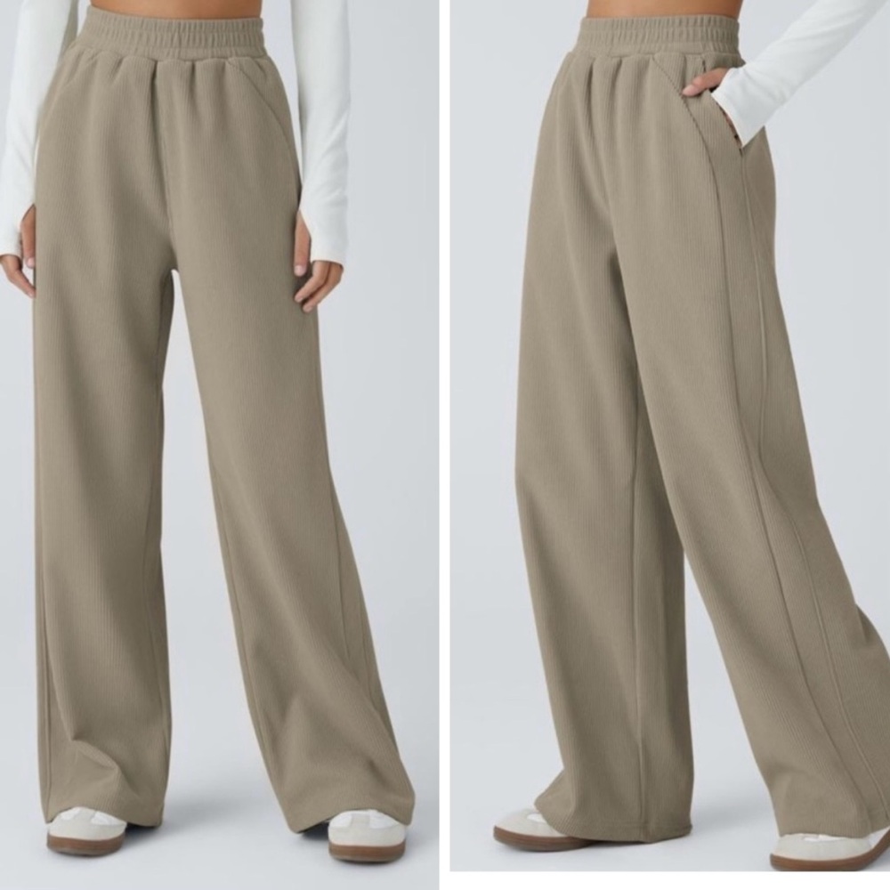 Halara XL Tan High Waisted Pocket Mop Corduroy Pull On Pants Women’s